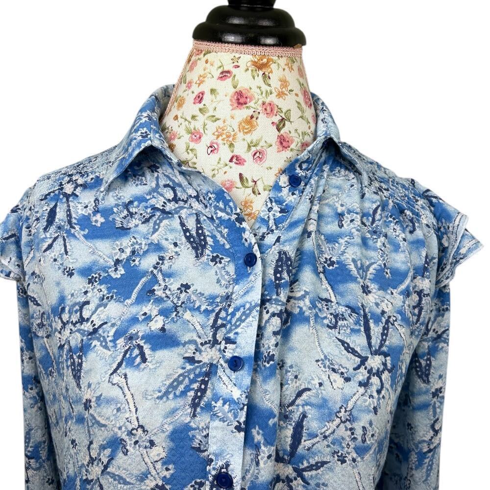 Berenice Paris Carlie Blue Floral Top Long Sleeve Ruffle Blouse size FR 34 US XS - Picture 2 of 11